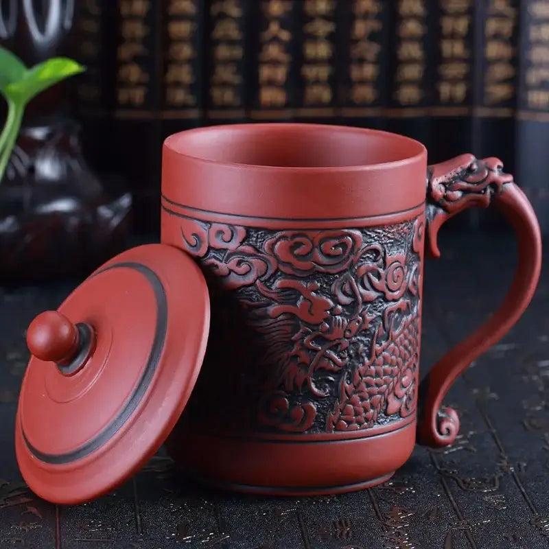Dragon phoenix thermo coffee mug brown ceramic kitchen travel cup