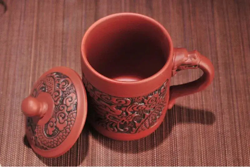 Dragon phoenix thermo coffee mug brown ceramic kitchen travel cup