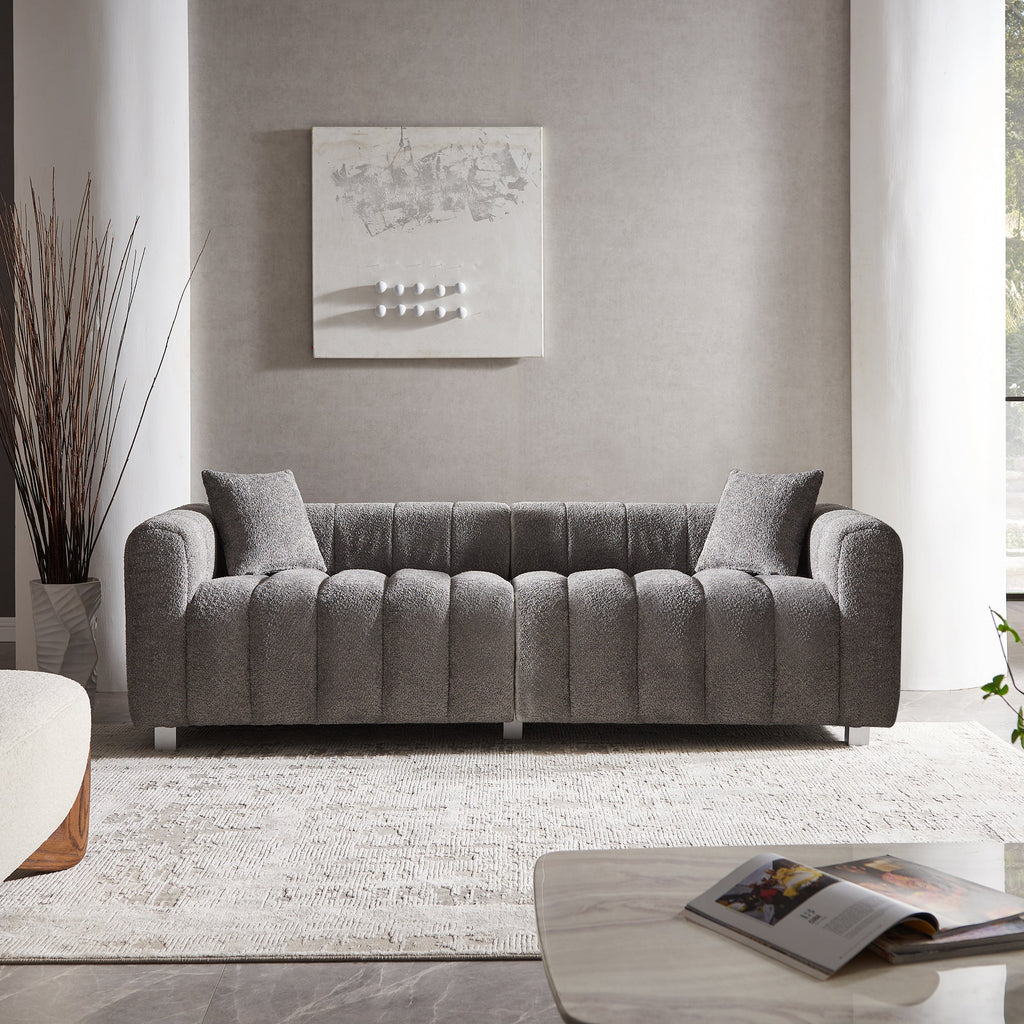 Sofa Modular Velvet Teddy Gray 3 Seat Metal Legs 87 In 750 LB