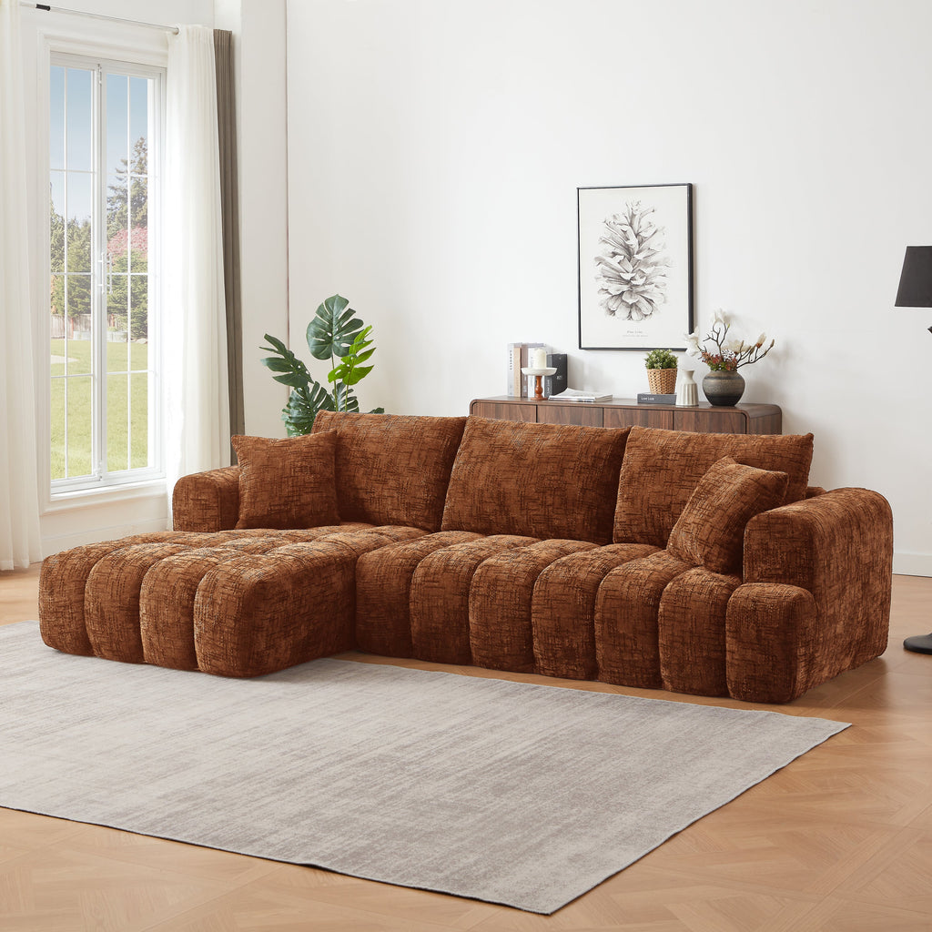Sectional Sofa L-Shape Chenille Orange 4 Seat 108 In No Assembly