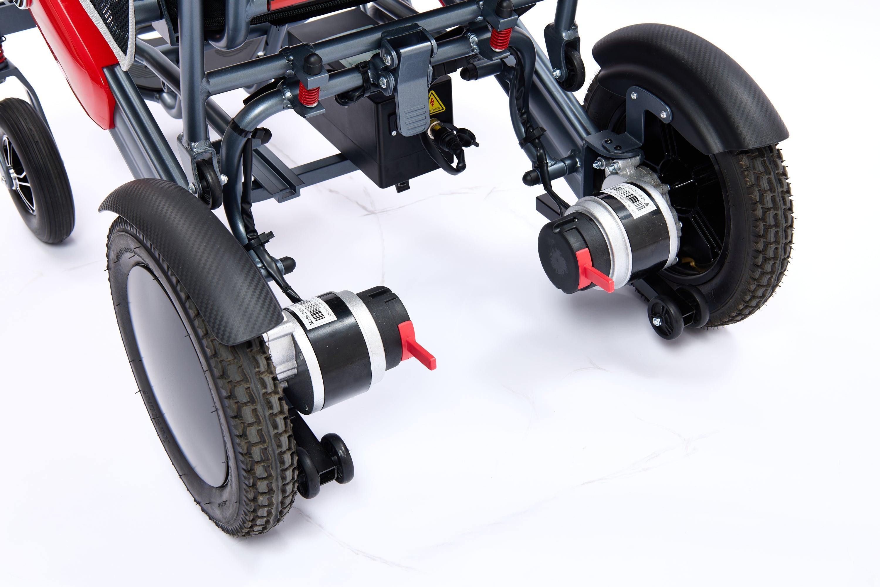 Wheelchair Electric Foldable Aluminum 300 LB 15 Mile Range Black Red