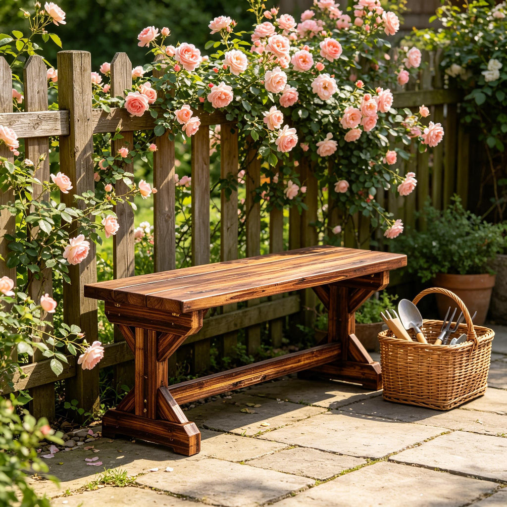 Outdoor Bench Backless Fir Wood Carbon 44in 528 lb Capacity X Base