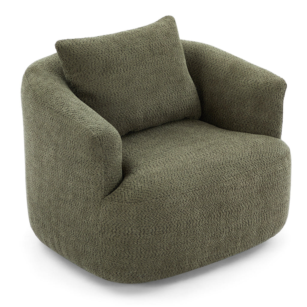 Accent Chair Swivel Barrel Chenille Green 360 Degree Pocket Spring 38 In