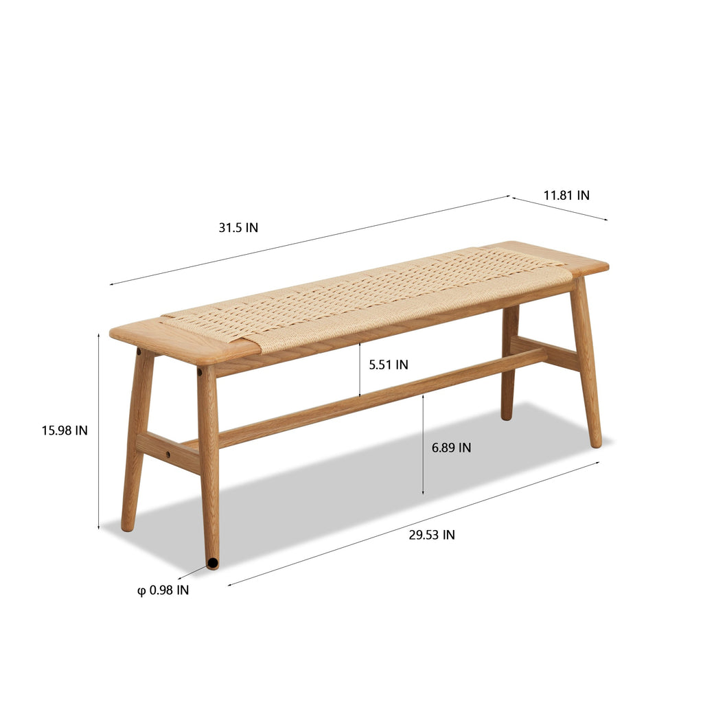 Dining Bench Solid Oak Handwoven Cane Seat Natural 31.5 In