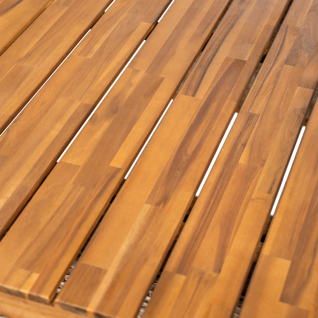 Outdoor Dining Set Acacia Wood Brown 3 Piece Table 2 Benches Rattan Legs
