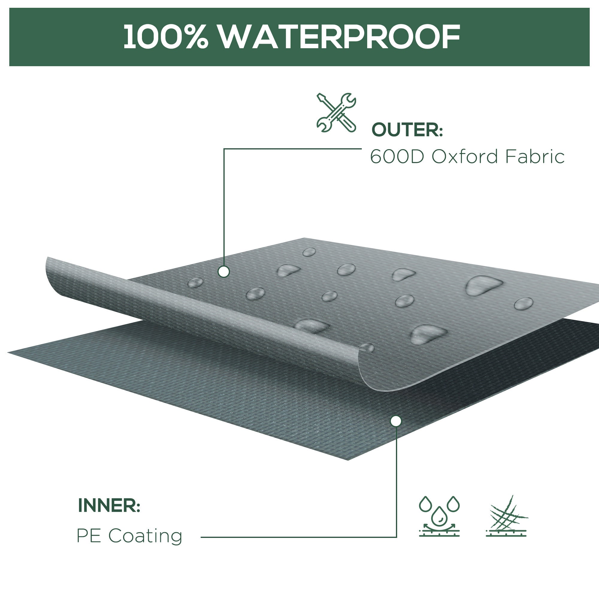 Outdoor Sectional Cover Oxford Fabric Gray Waterproof 97 x 65 x 26 In