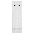 Dresser Closet With Upper Storage Covered With 1 Door, 2 Central Shelves, 1 Tube For Hanging Clothes Covered By 2 Doors, 1 Drawer At The Bottom - White