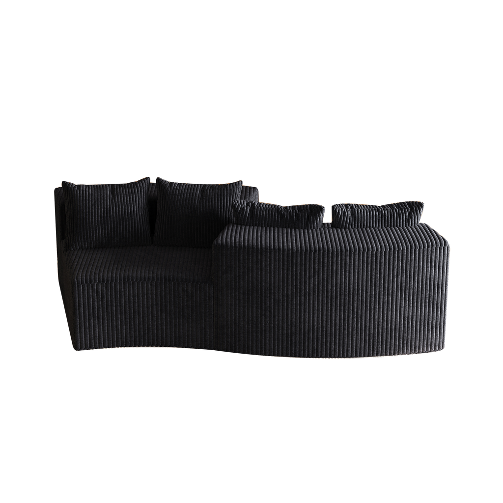 Sectional Sofa Curved Corduroy Black 2 Seat Modular No Assembly