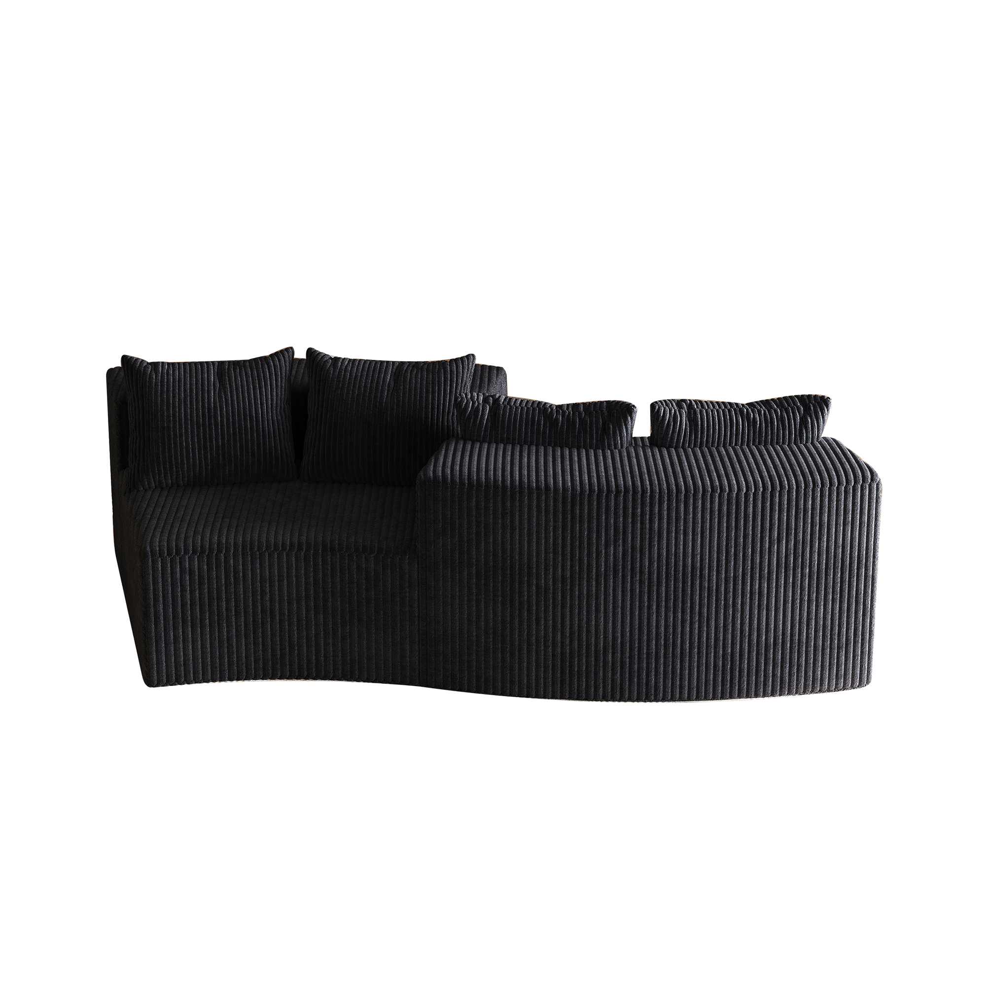 Sectional Sofa Curved Corduroy Black 2 Seat Modular No Assembly