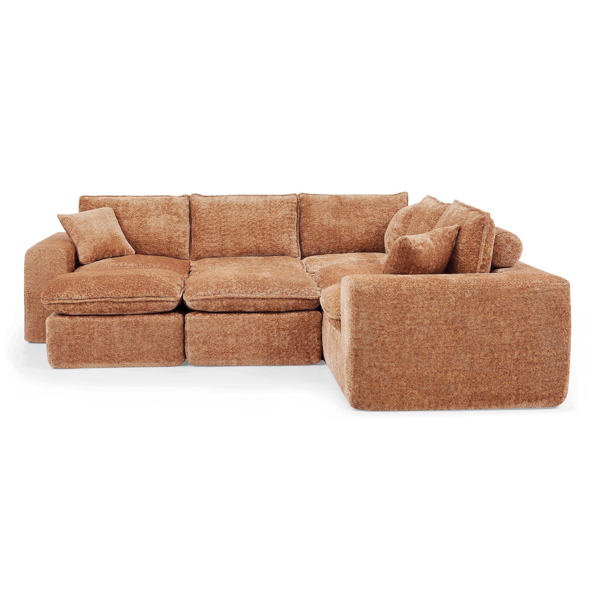 Sectional Sofa Modular Boucle Orange 7 Seat Ottomans 107 In No Assembly