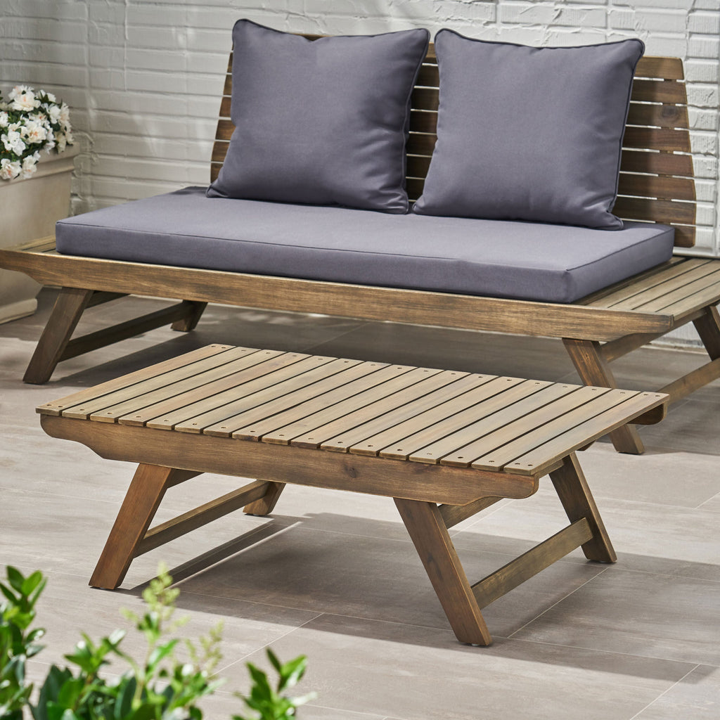 Outdoor Coffee Table Acacia Wood Gray Open Slat Design 37x24x12.5 In
