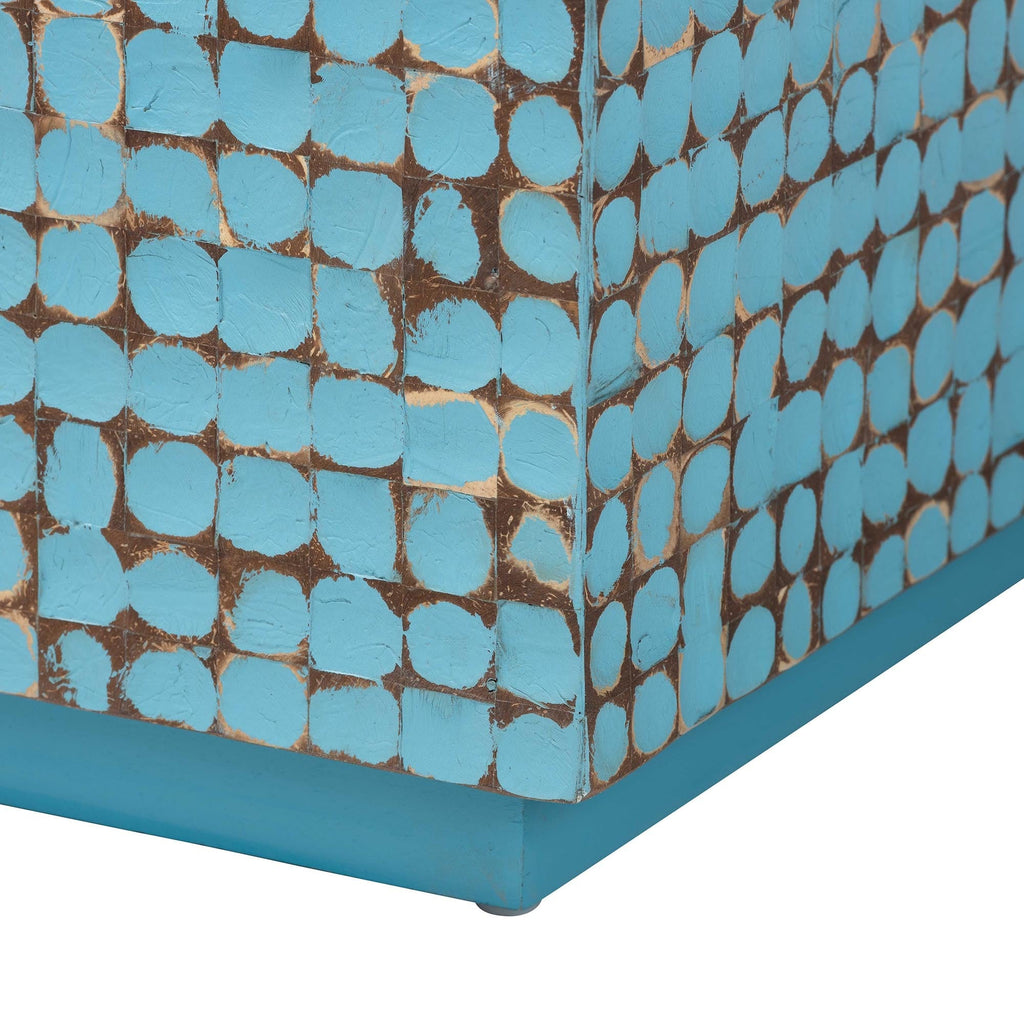 Bohemian Blue Coconut Shell and Acacia Wood Coffee Table