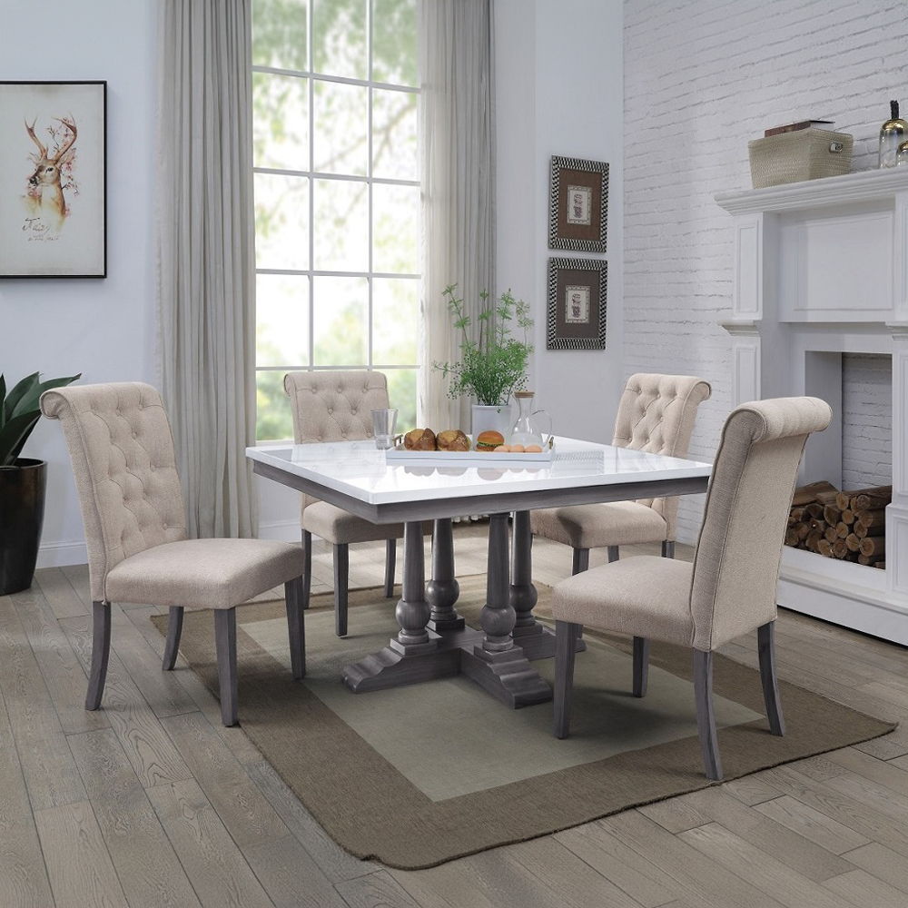 Yabeina - Side Chair (Set of 2) - Beige Linen & Gray