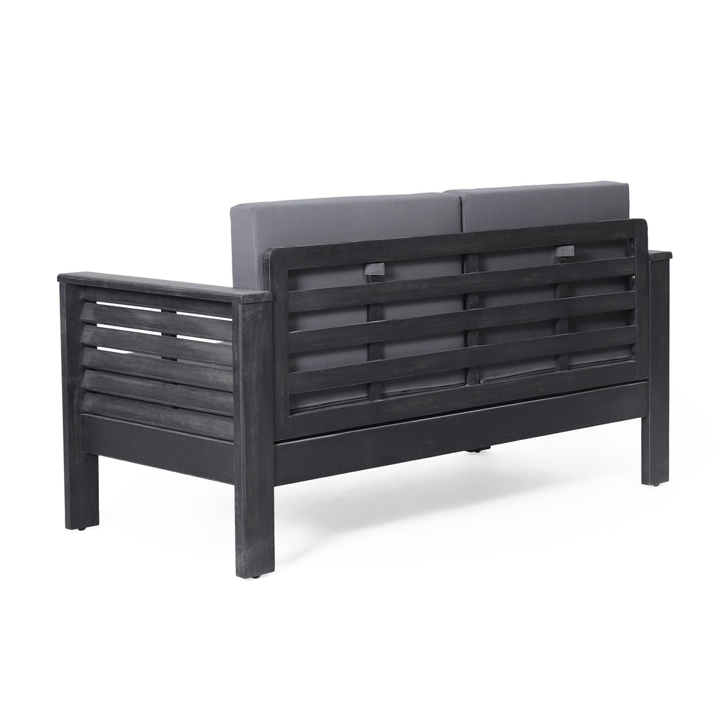 Outdoor Patio Set Acacia Wood Gray 2 Piece Loveseat Coffee Table Cushions