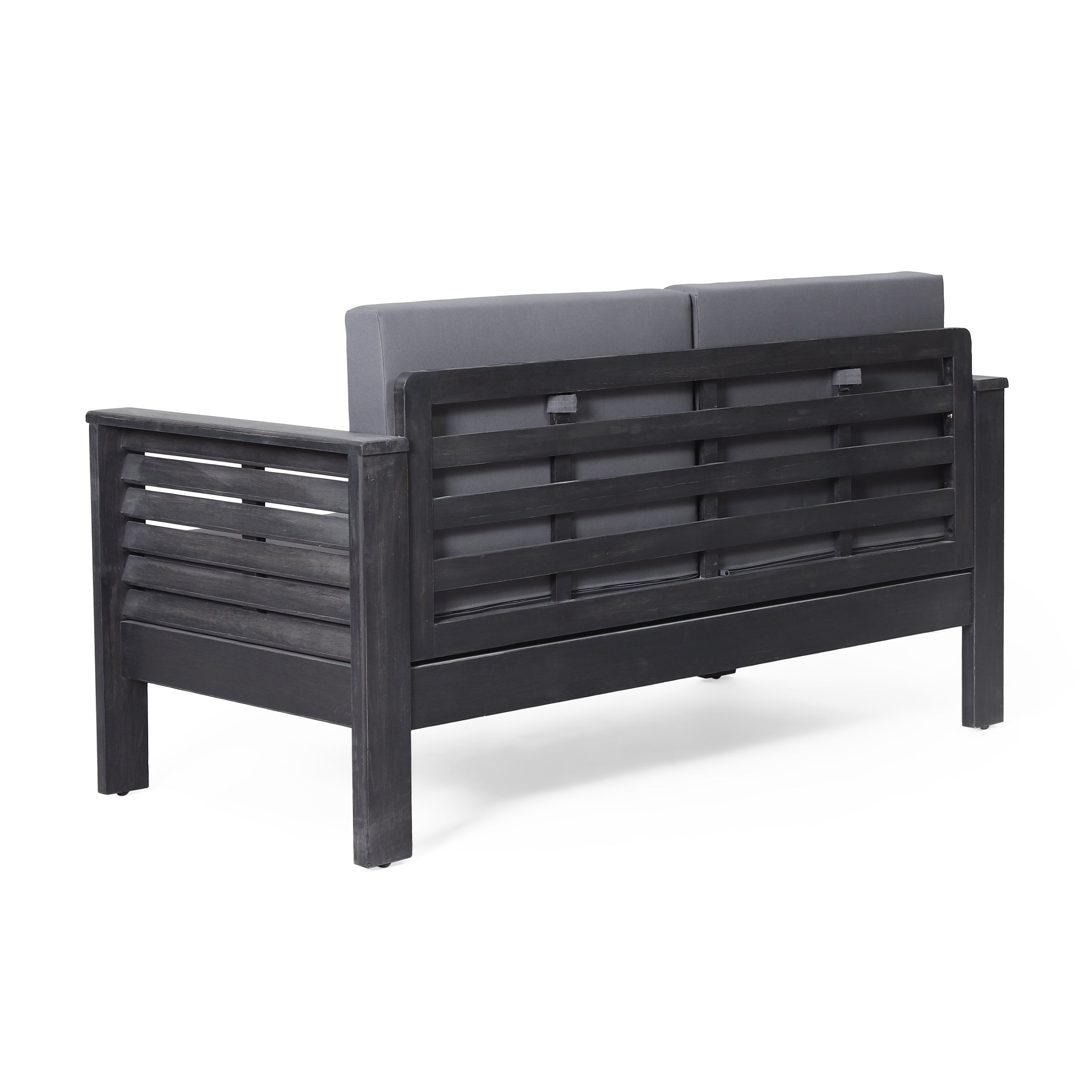 Outdoor Patio Set Acacia Wood Gray 2 Piece Loveseat Coffee Table Cushions