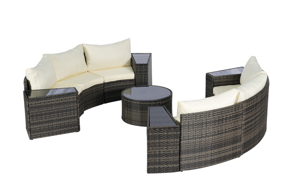 Outdoor Sectional Set PE Rattan Beige Half Moon 11pc