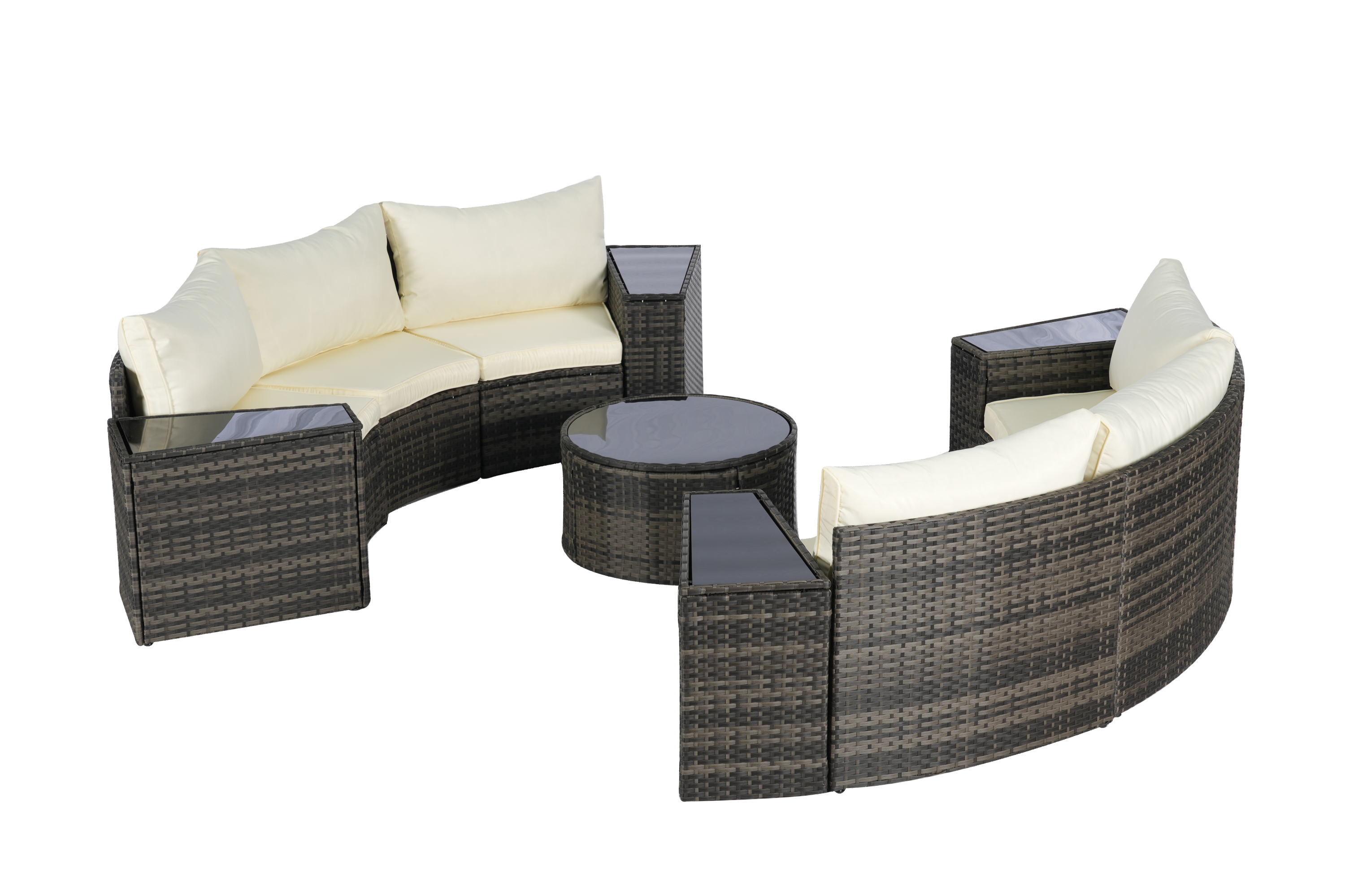 Outdoor Sectional Set PE Rattan Beige Half Moon 11pc