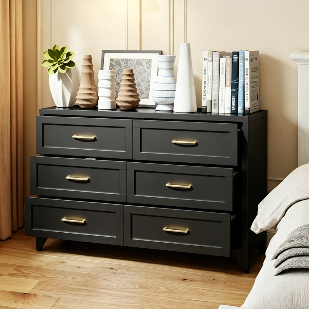 Dresser 6-Drawer Black Steel Smooth-Glide Powder Coat 47.3x15.8x30 In