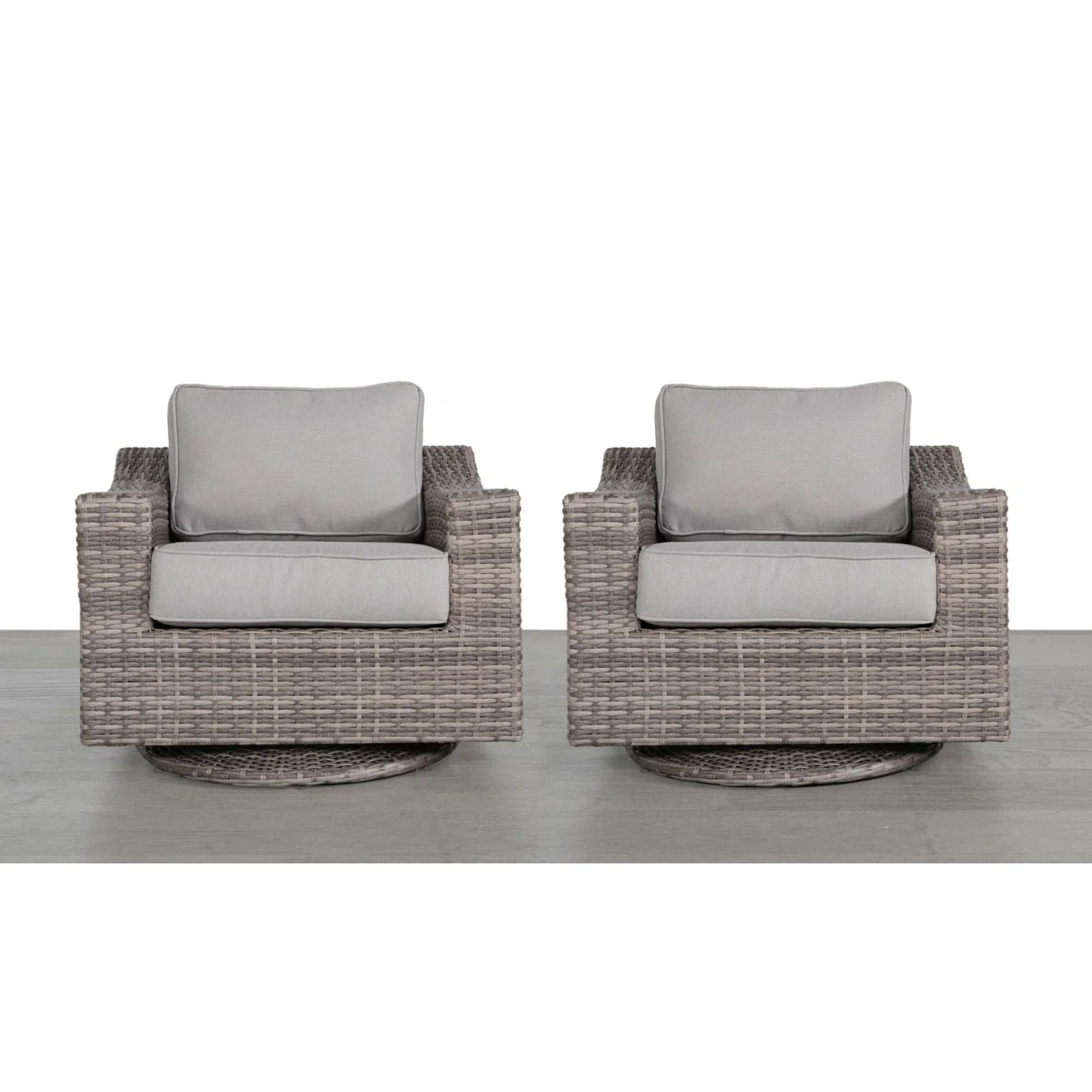 Outdoor Swivel Patio Chair Wicker Gray Aluminum 33in Cushioned