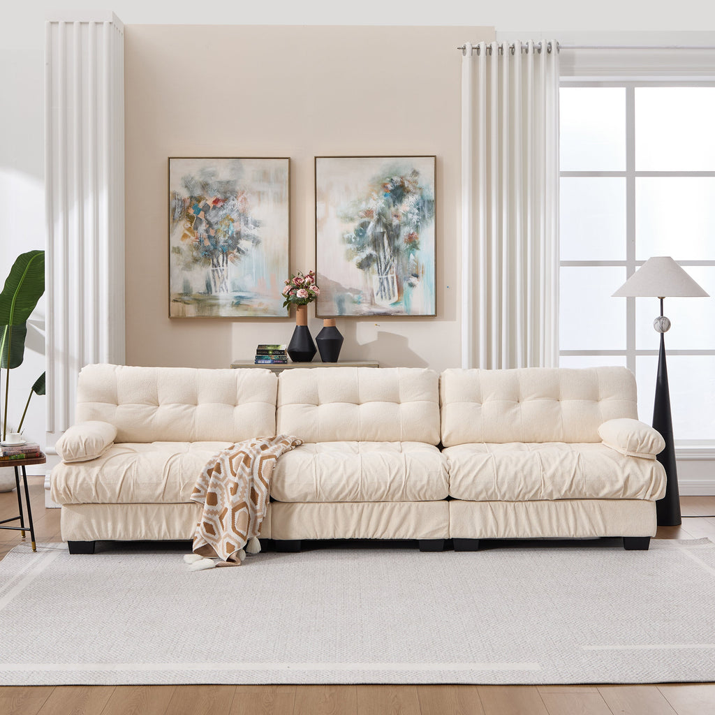 Sectional Sofa Cloud Modular Flannelette Beige 3 Seat 123 In 5 Pillows