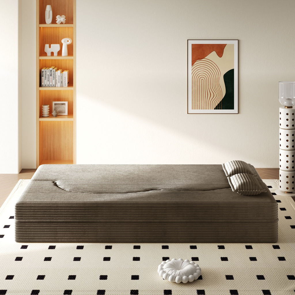 Modern Floor Sofa With 2 Pillows, Convertible Twin Size Folding Mattress For Living Room