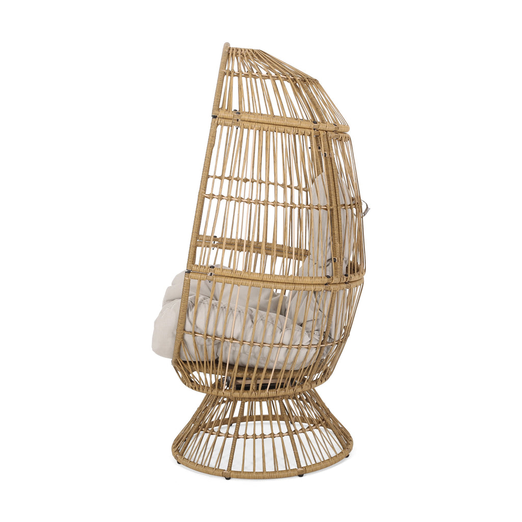 Outdoor Egg Chair PE Rattan Swivel Basket Natural Cushion 30.5in