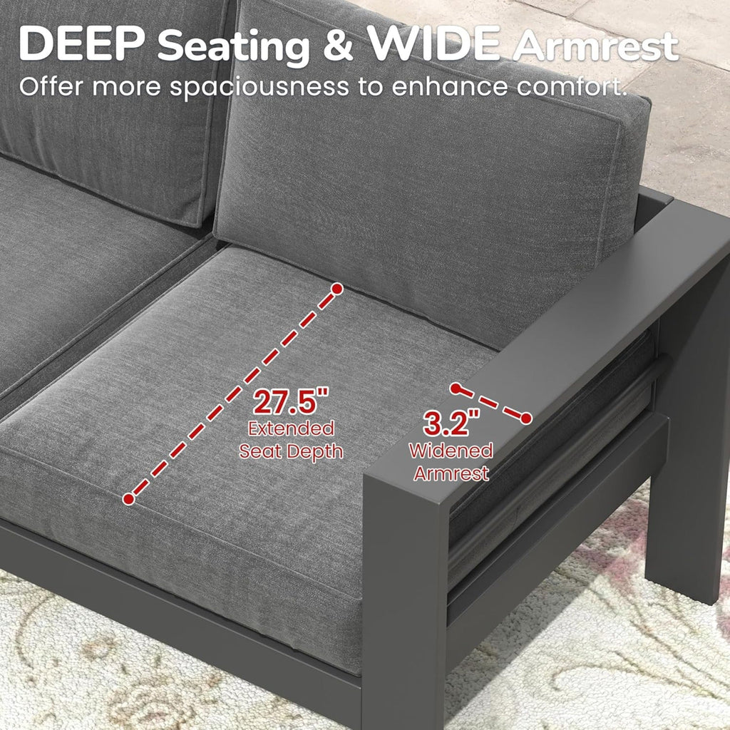 Outdoor Loveseat Aluminum Gray Dark Gray Olefin Cushions 50in