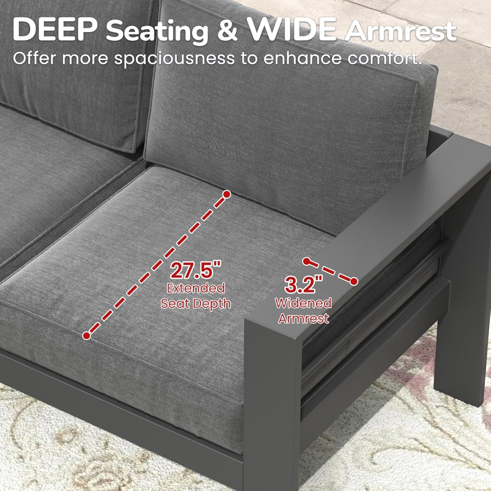 Outdoor Loveseat Aluminum Gray Dark Gray Olefin Cushions 50in