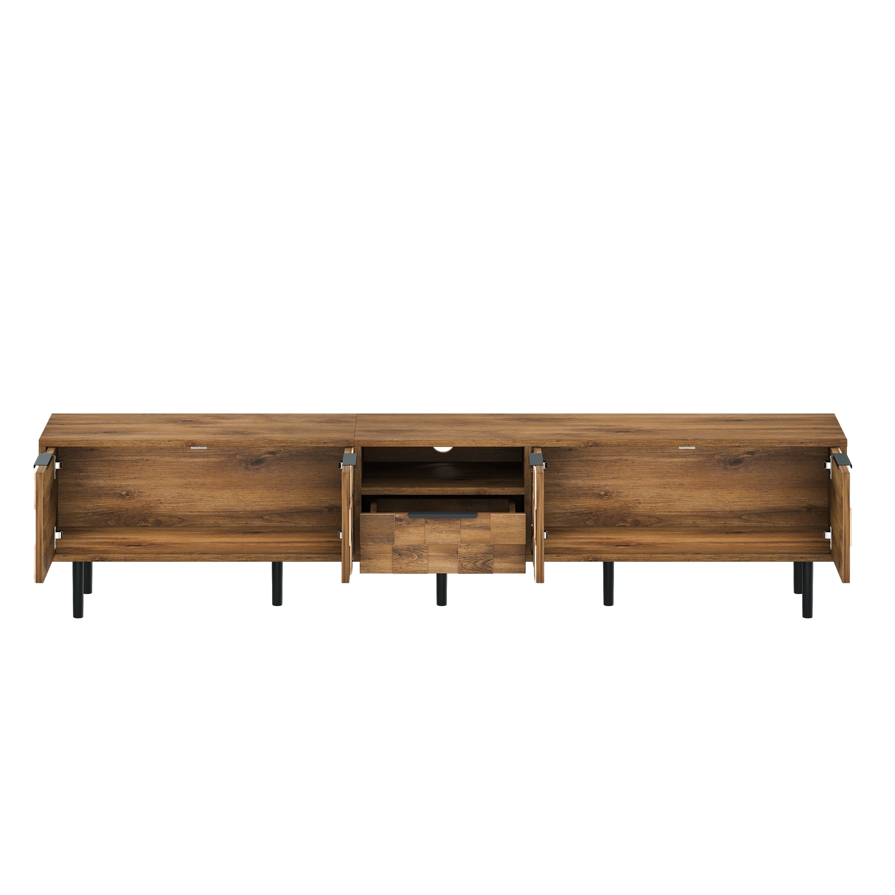 TV Stand Natural Wood Checkered MDF Soft-Close Doors Fits 85 In TV 78.7 In