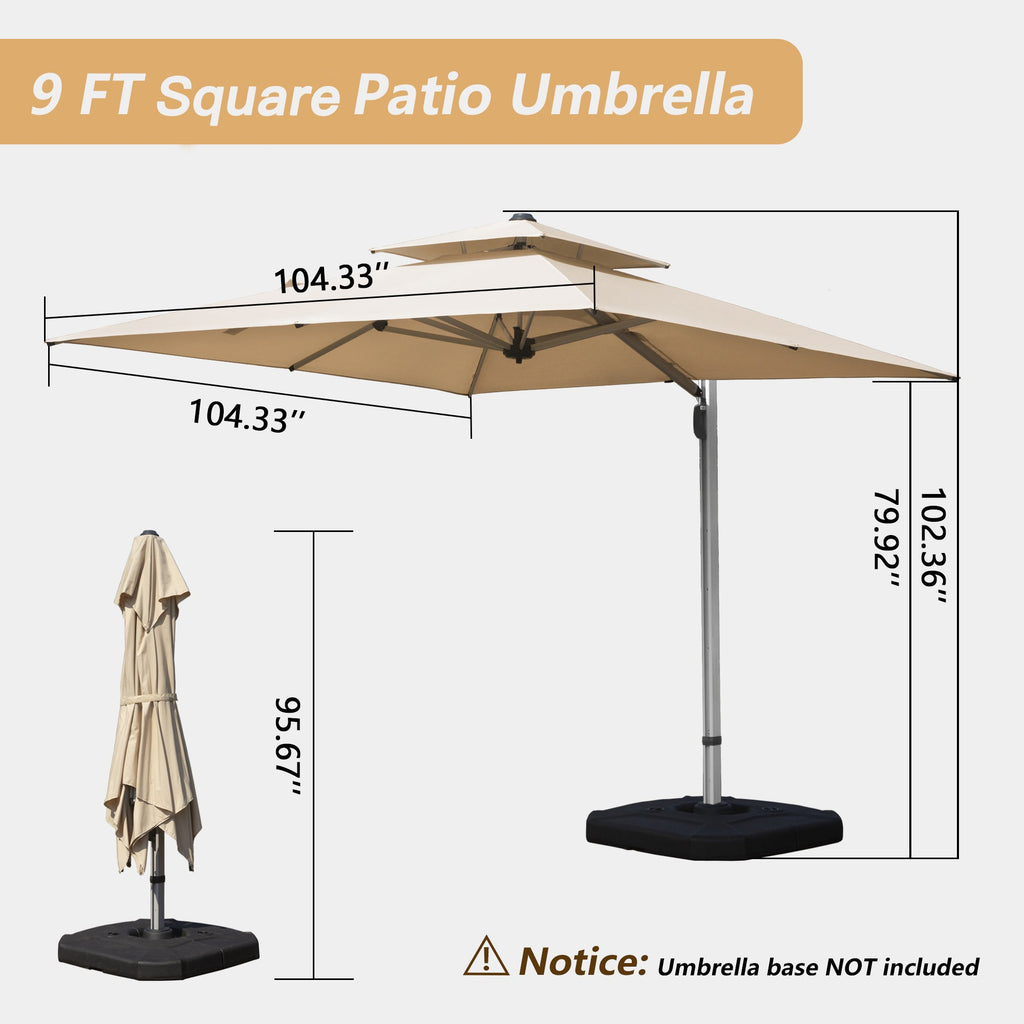 Patio Umbrella Cantilever Tilt Aluminum Beige 9 Ft 360 Rotation