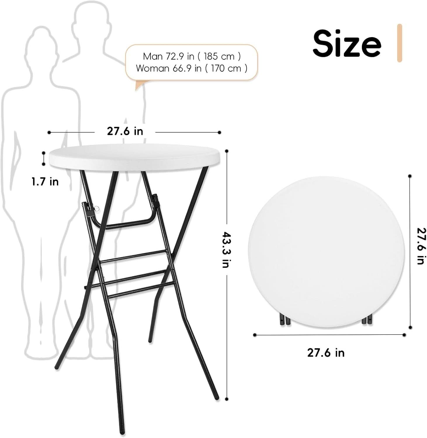 28In Ultra Portable Folding Bar Height Cocktail Table