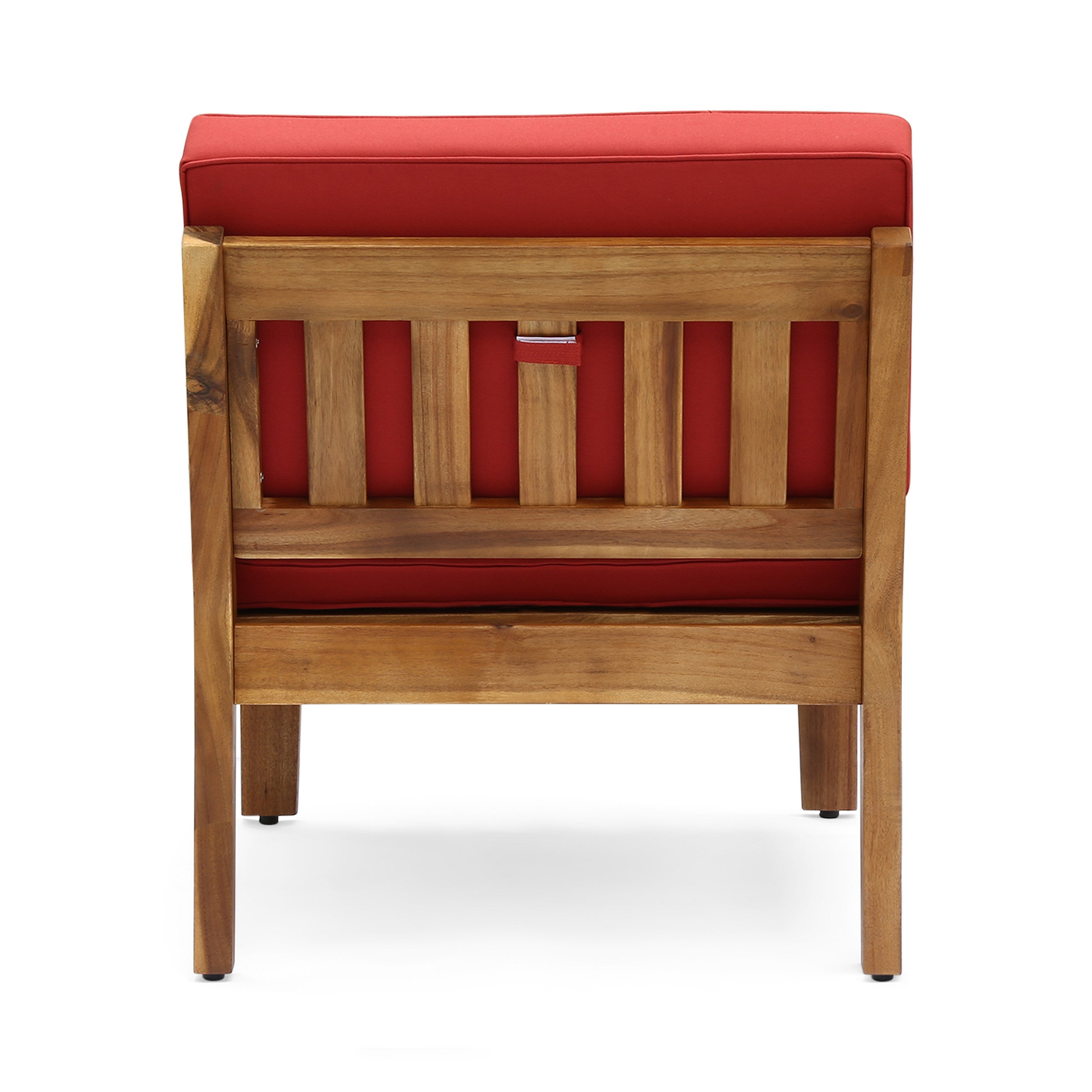 Outdoor Sectional Set Acacia Wood Teak Red Cushions 8 Seat Slatted