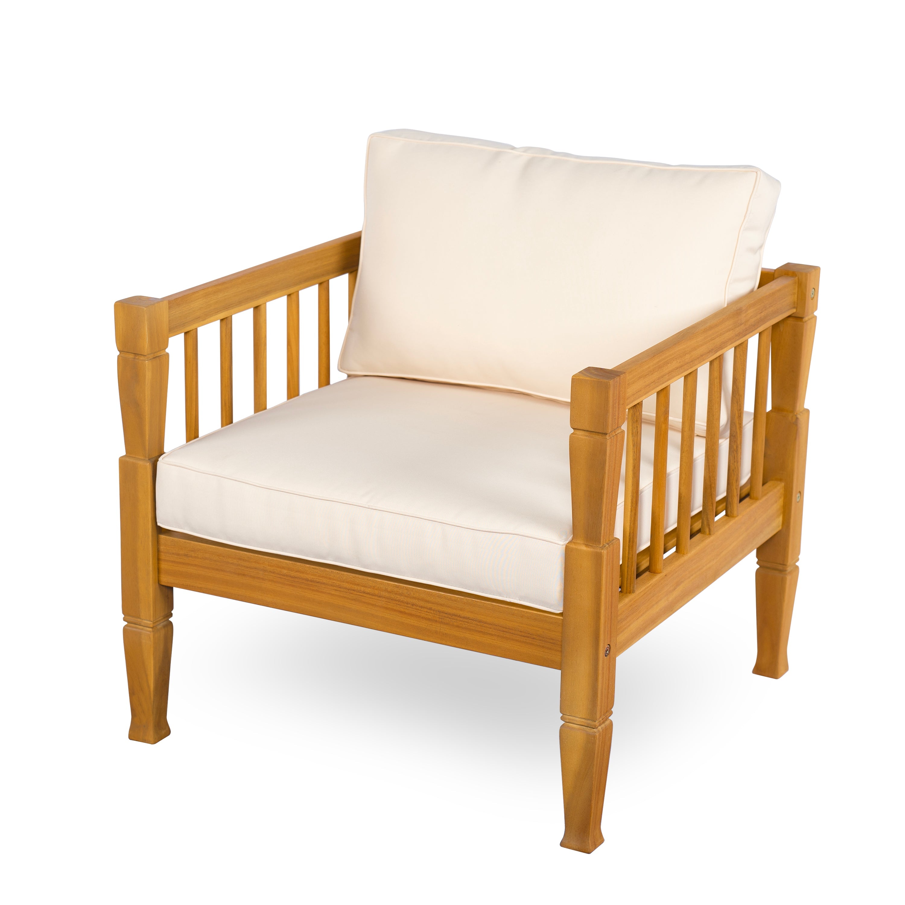 Outdoor Conversation Set Acacia Wood Teak Beige Cushion 4 Piece Seats 4