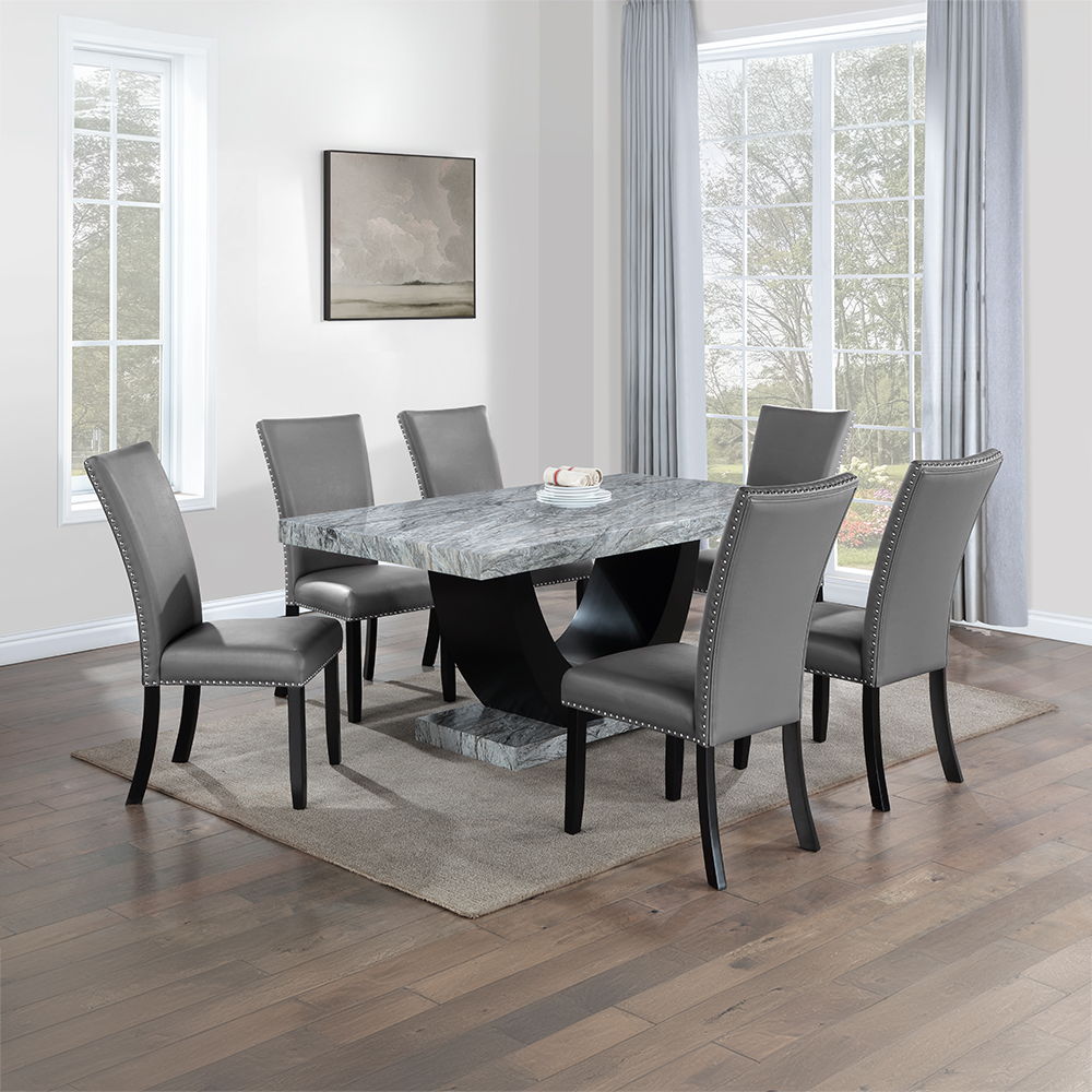 Caralin - Side Chair (Set of 2) - Gray Synthetic Leather & Black