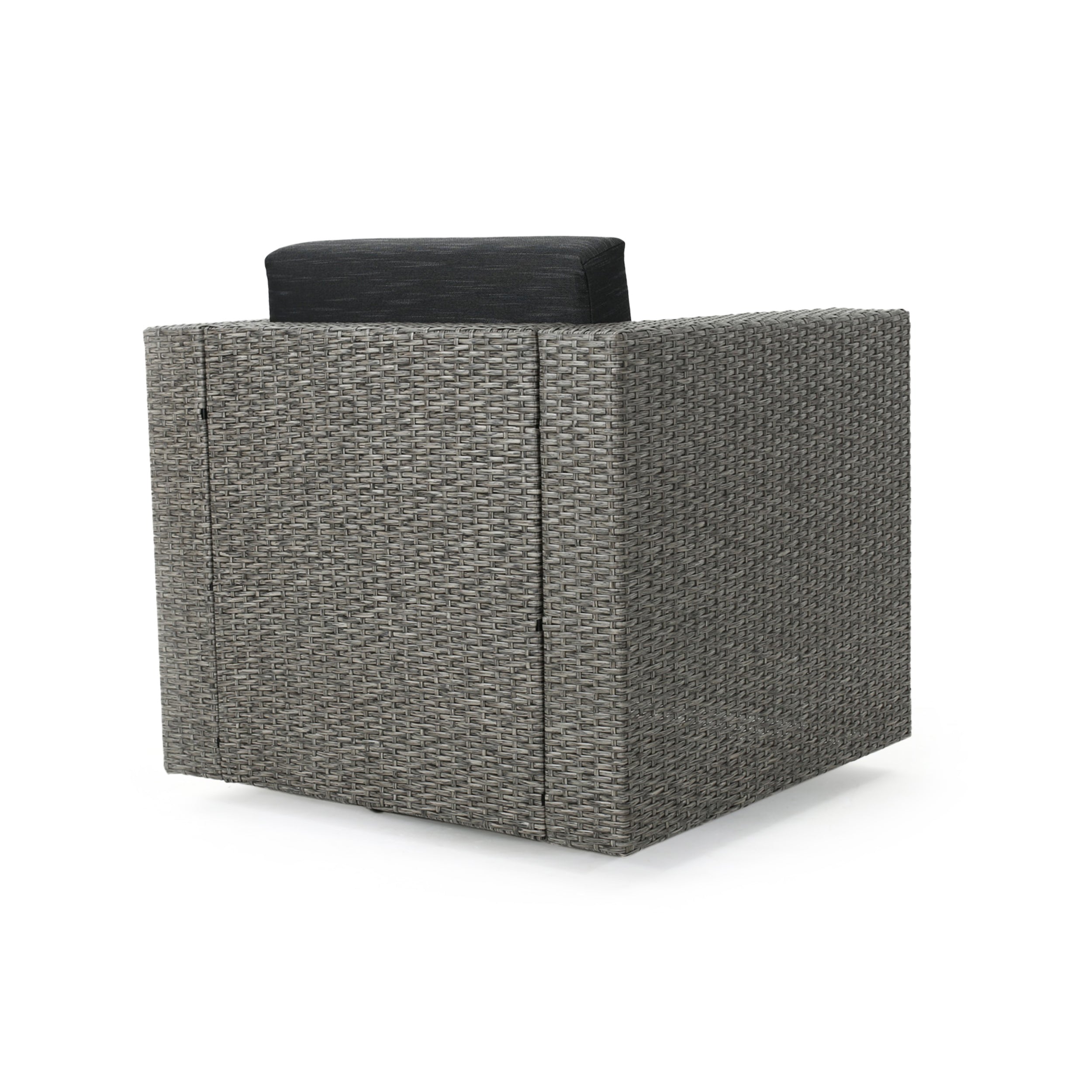 Outdoor Swivel Club Chair Wicker Iron Black Gray Cushion