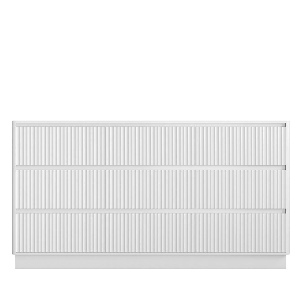 Dresser Mid-Century 9-Drawer White Wave No-Handle 59.1x15.7x31.6 In