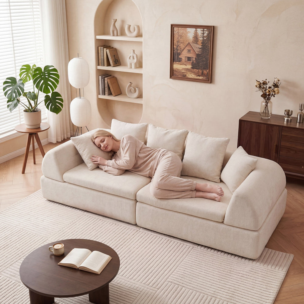 Sectional Sofa Cloud Modular White 4 Seat 104 In No Assembly Deep Seat