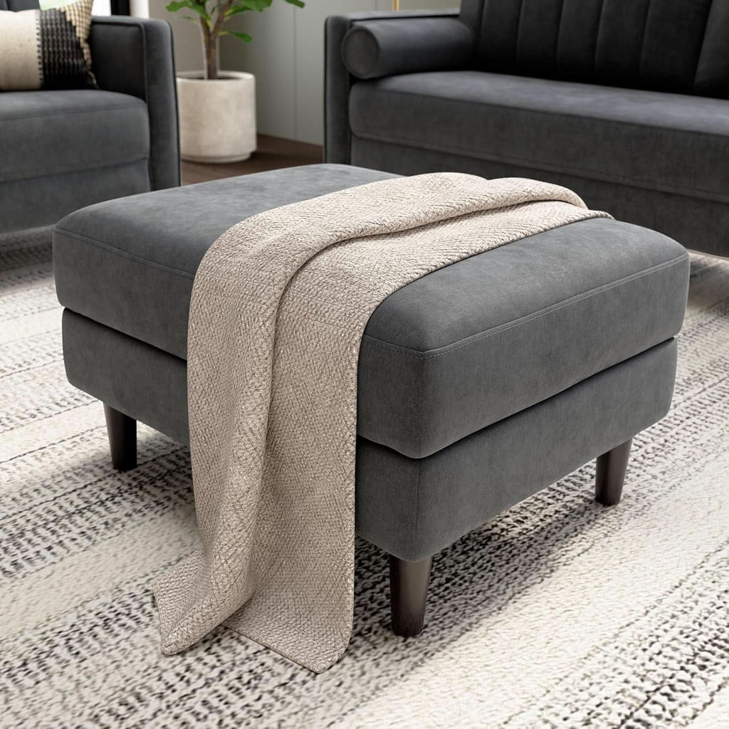 Iron Gray Chenille Reinforced Storage Ottoman Tray