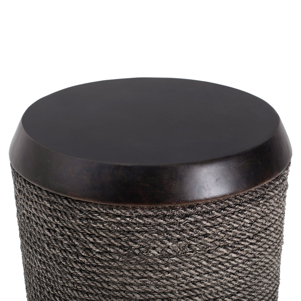Outdoor Side Table MGO Braided Cord Cylinder Dark Brown 15.75x18in