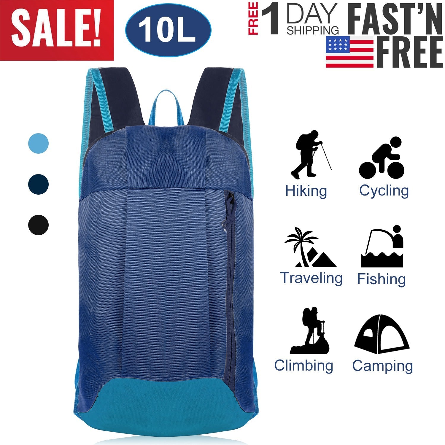10L Outdoor Sport Backpack Waterproof Daypack Travel Knapsack Schoolbag for Sports Traveling Climbing Cycling Hiking