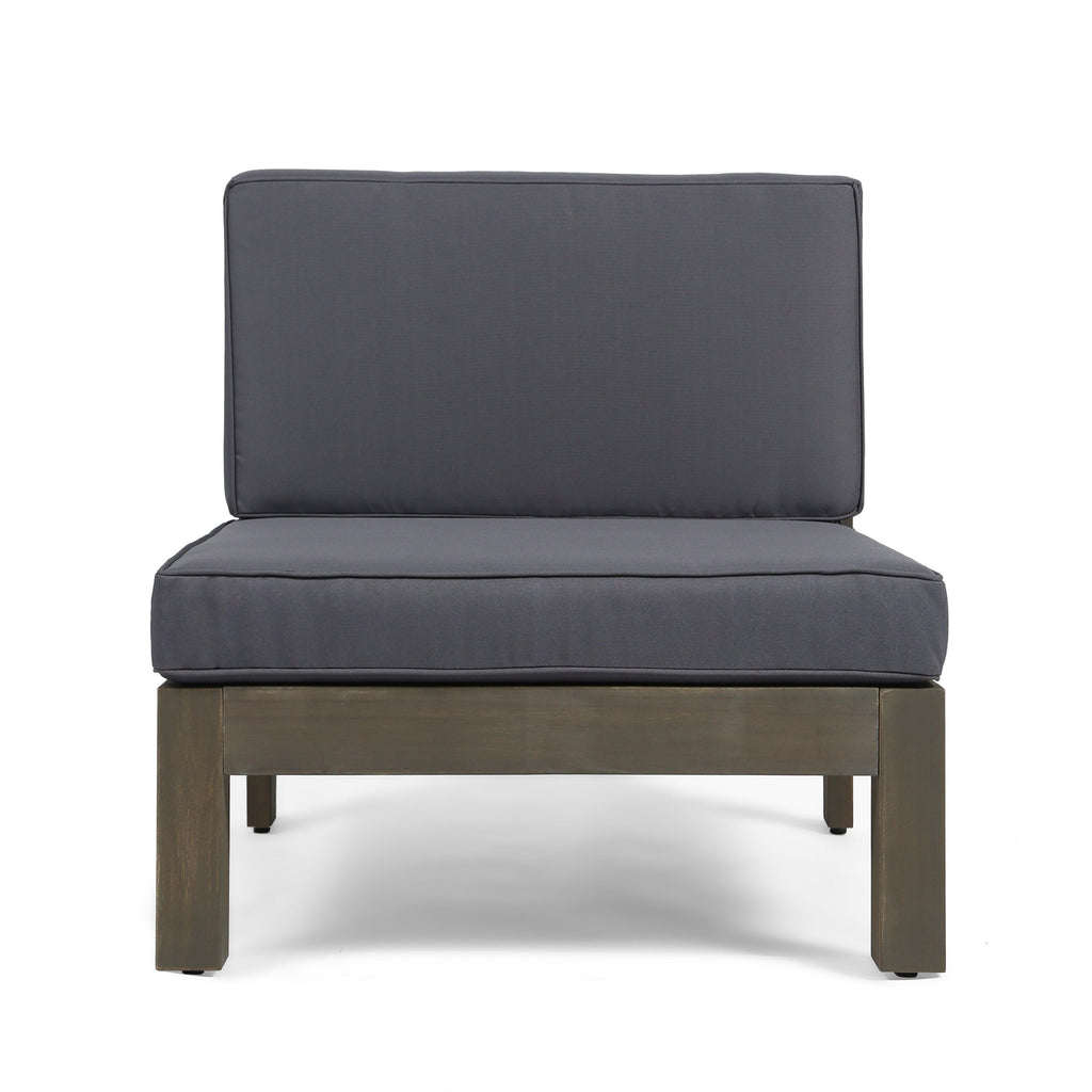 Contemporary 3-Piece Sofa Set with Water Resistant Cushions, Dark Grey, Acacia Wood Frame