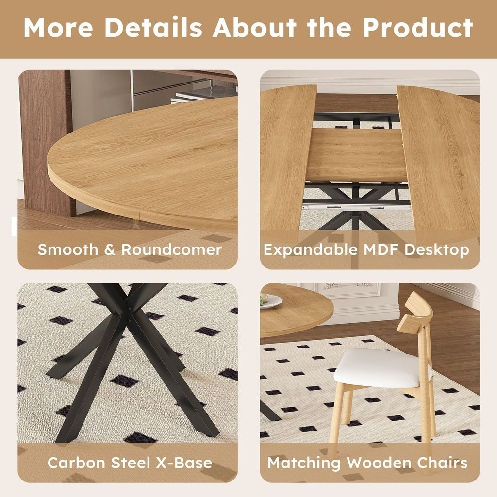 Modern Extendable Round Dining Table Set, Table With Chairs