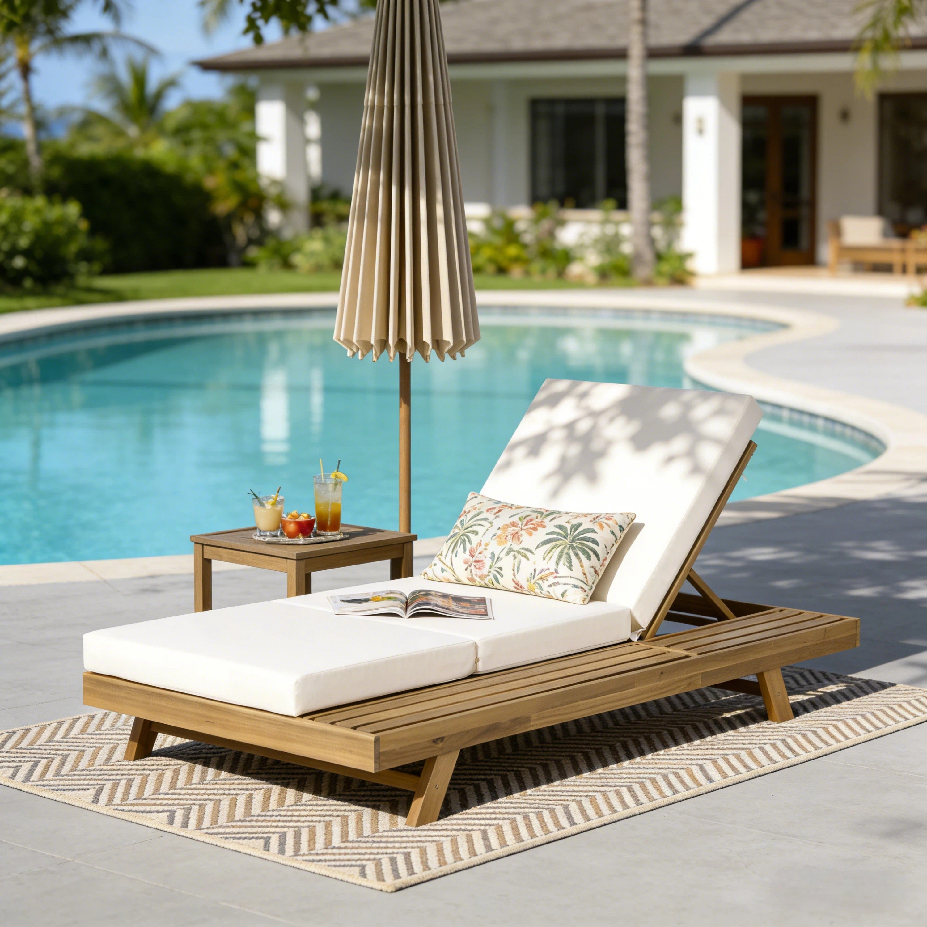 Lounge Chaise Set, Space Available On One Side, Acacia Solid Wood In