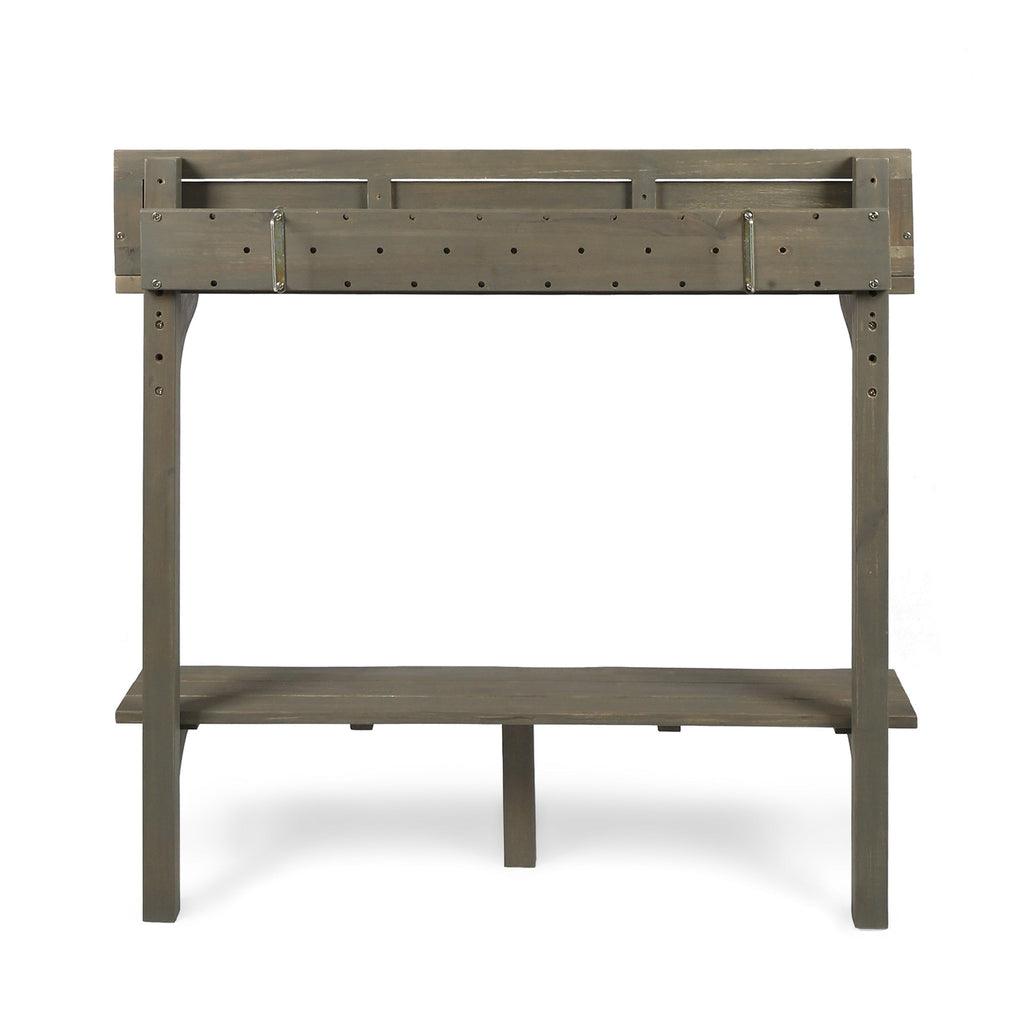 Outdoor Balcony Bar Set Acacia Wood Gray 3 Piece Table 2 Stools Seats 2