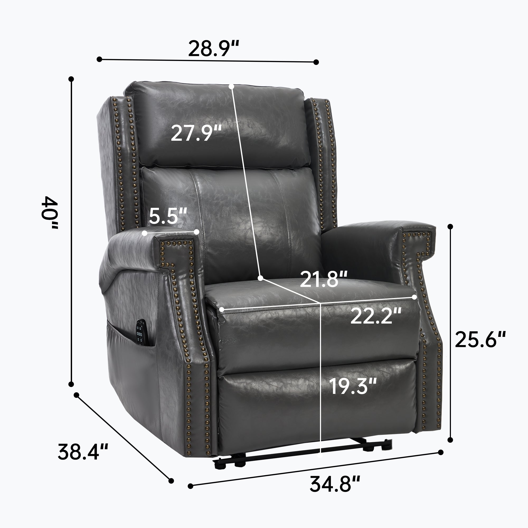 Recliner Chair Manual Faux Leather Gray Heat Massage 155 Degree 8 Nodes
