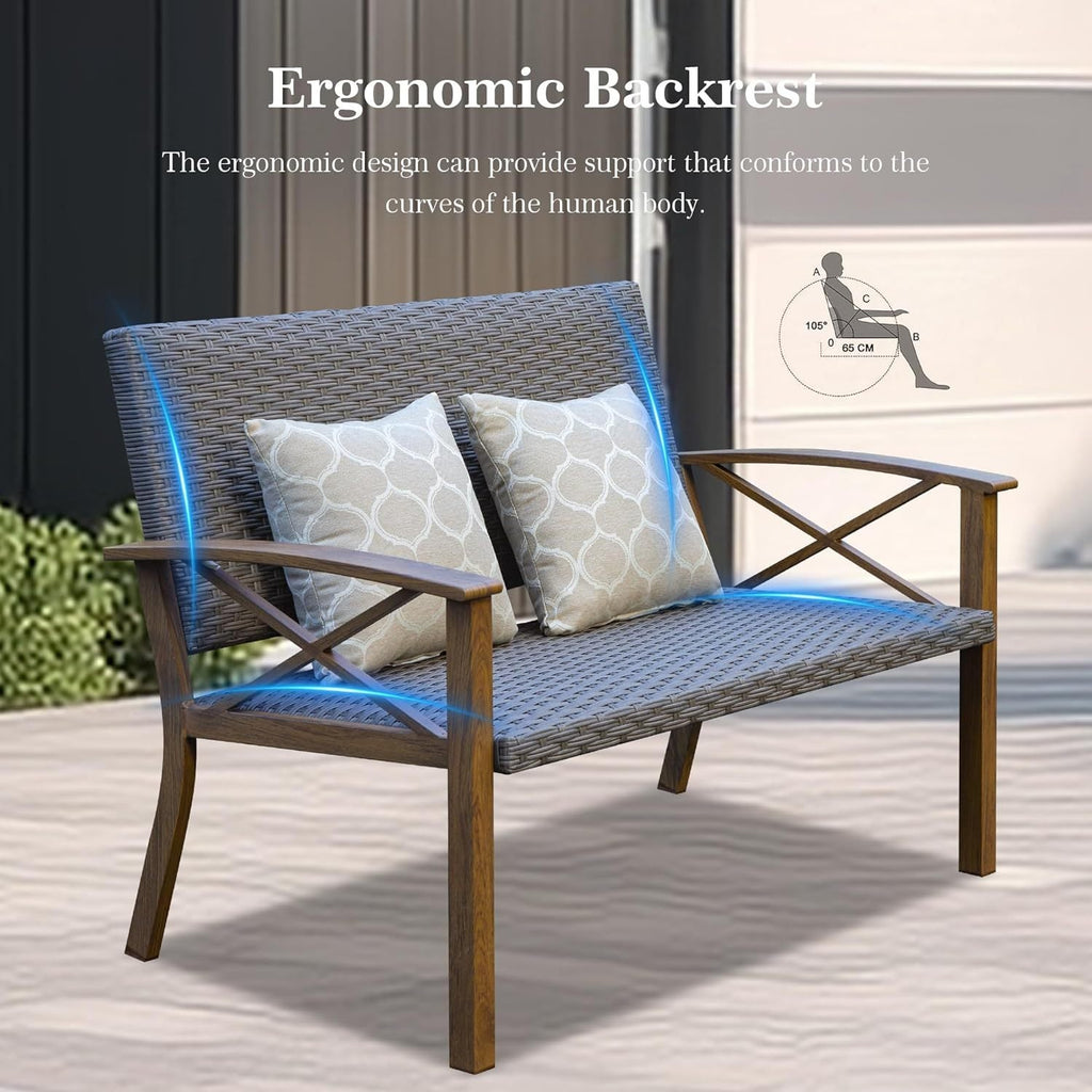 Outdoor Conversation Set Aluminum Woodgrain 4 Piece Sofa 2 Chairs Table