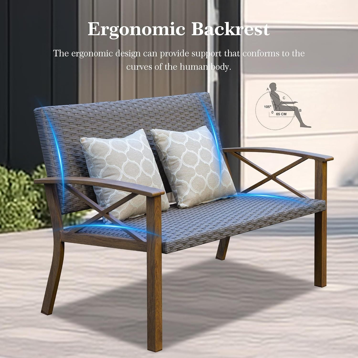 Outdoor Conversation Set Aluminum Woodgrain 4 Piece Sofa 2 Chairs Table