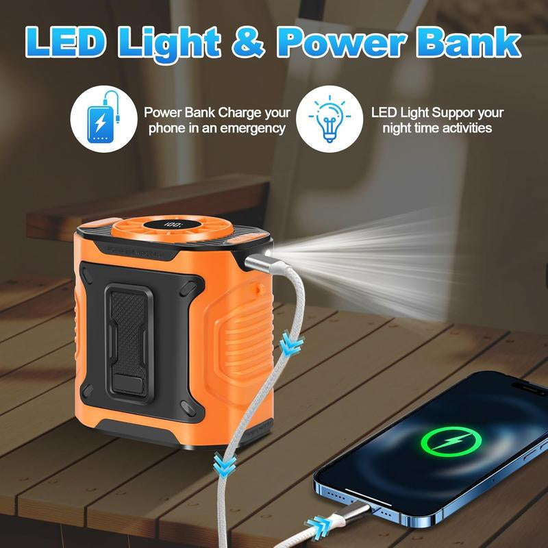 Personal Waist Portable Rechargeable Fan, 8H Runtime, 5000Mah Battery Power Bank，3 Speeds 5300RPM Airflow, LED Light, Wearable Belt Fan for Outdoor, Jobsite, Farms, Traveling, Fishing