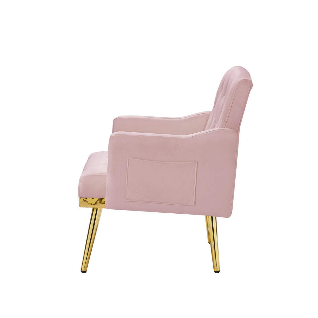 Accent Chair Modern Velvet Pink Gold Metal Legs Tufted Back 29x28x34 In
