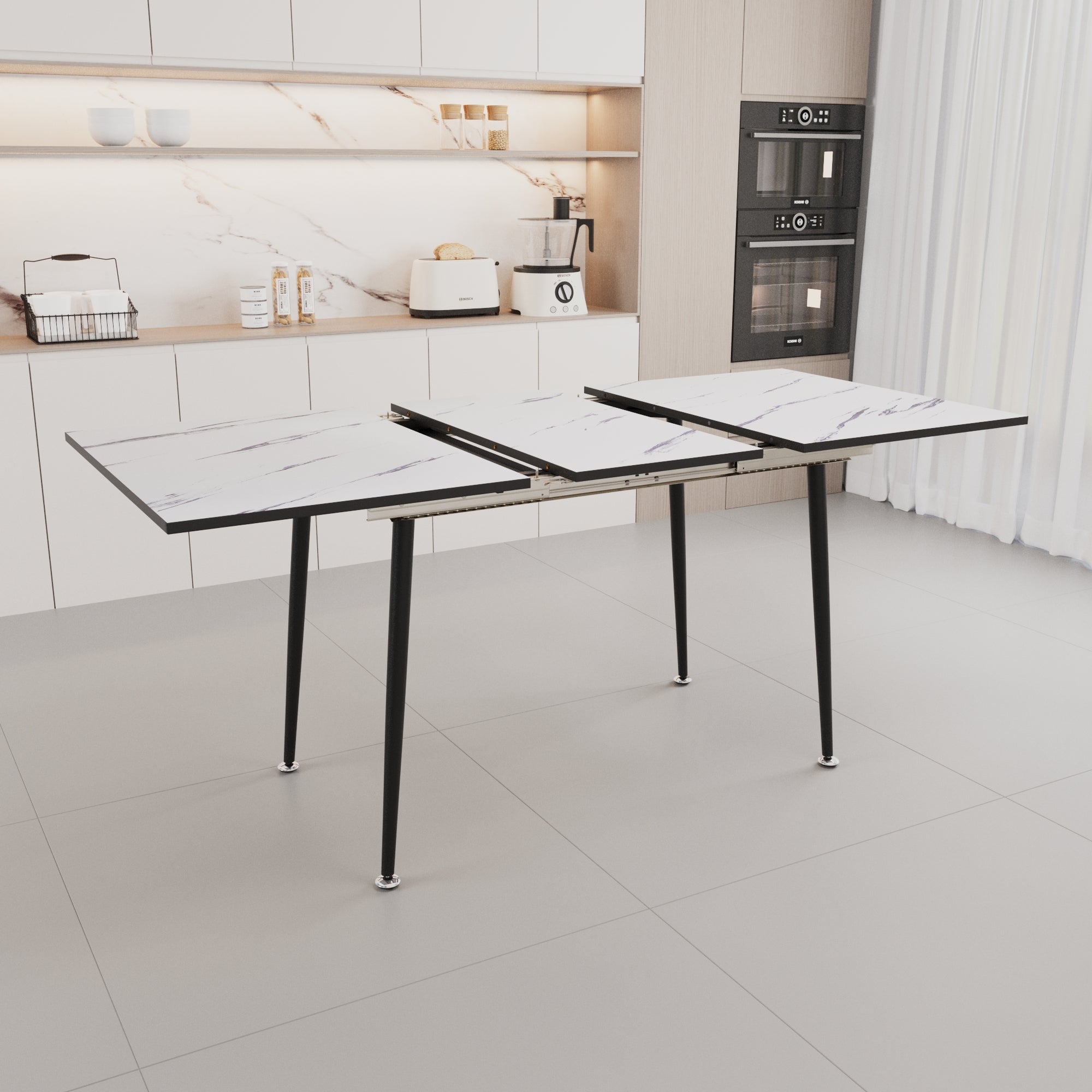 47'-63' expandable dining table set for 2-6 people, equipped with PU fabric